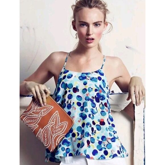 Maeve Tops - Maeve Anthropologie 100% Silk Halter Top Peplum Cami 8 Blue Bubbles Art To Wear